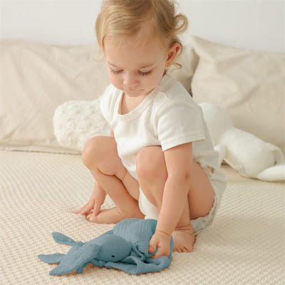 DOUDOU BEBE - BabyMousseline™ - Bleu - Sourire Bébé