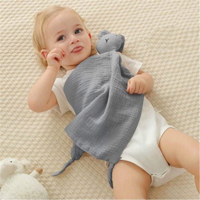 DOUDOU BEBE - BabyMousseline™ - Gris - Sourire Bébé