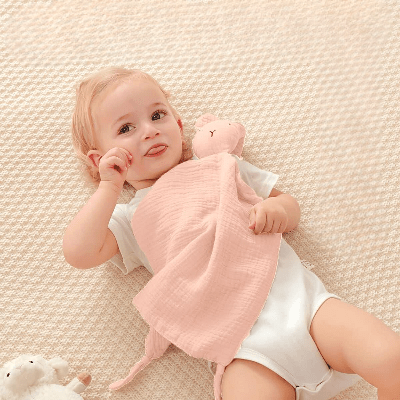 DOUDOU BEBE - BabyMousseline™ - Rose - Sourire Bébé