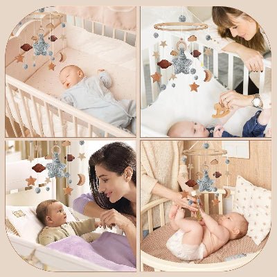 MOBILE LIT BEBE - RainbowDream™ - Etoile Grise - Sourire Bébé