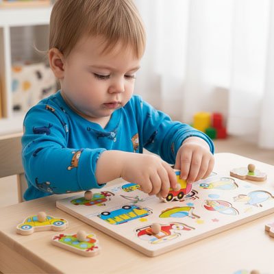 Puzzle bois bebe bleu