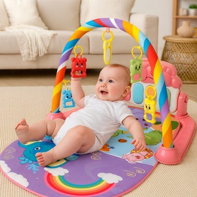 Tapis eveil bebe | Coloré Sensoriel Rose - Sourire Bébé