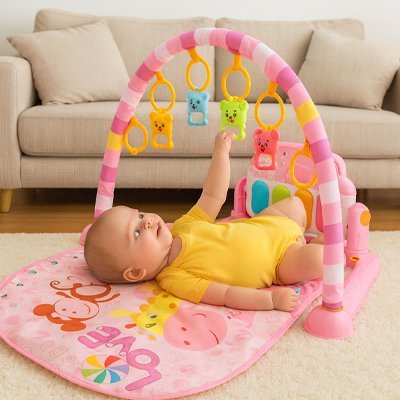 Tapis eveil bebe | Coloré Sensoriel Rose - Sourire Bébé