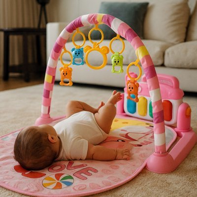 Tapis eveil bebe | Coloré Sensoriel Rose - Sourire Bébé