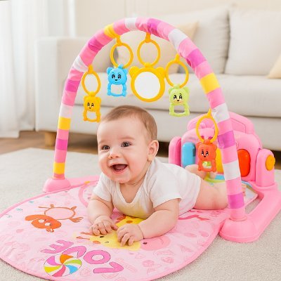 Tapis eveil bebe | Coloré Sensoriel Rose - Sourire Bébé